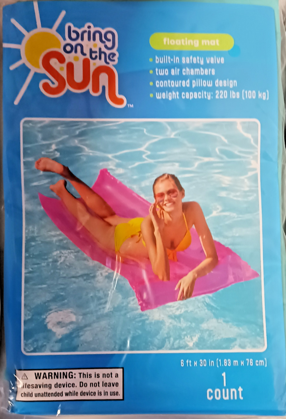 Bring On The Sun Floating Pool Beach Green Mat 6ft x 30" 220 Lbs w/ Pillow New
